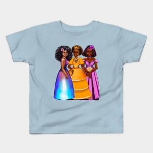 The best Gifts for black girls 2022 Three afro princesses  ! beautiful  black girls with Afro hair, brown eyes and dark brown skin. black princess Kids T-Shirt